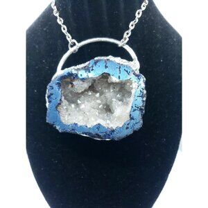 Titanium Quartz Geode Crystal Necklace Handmade Statement Piece
